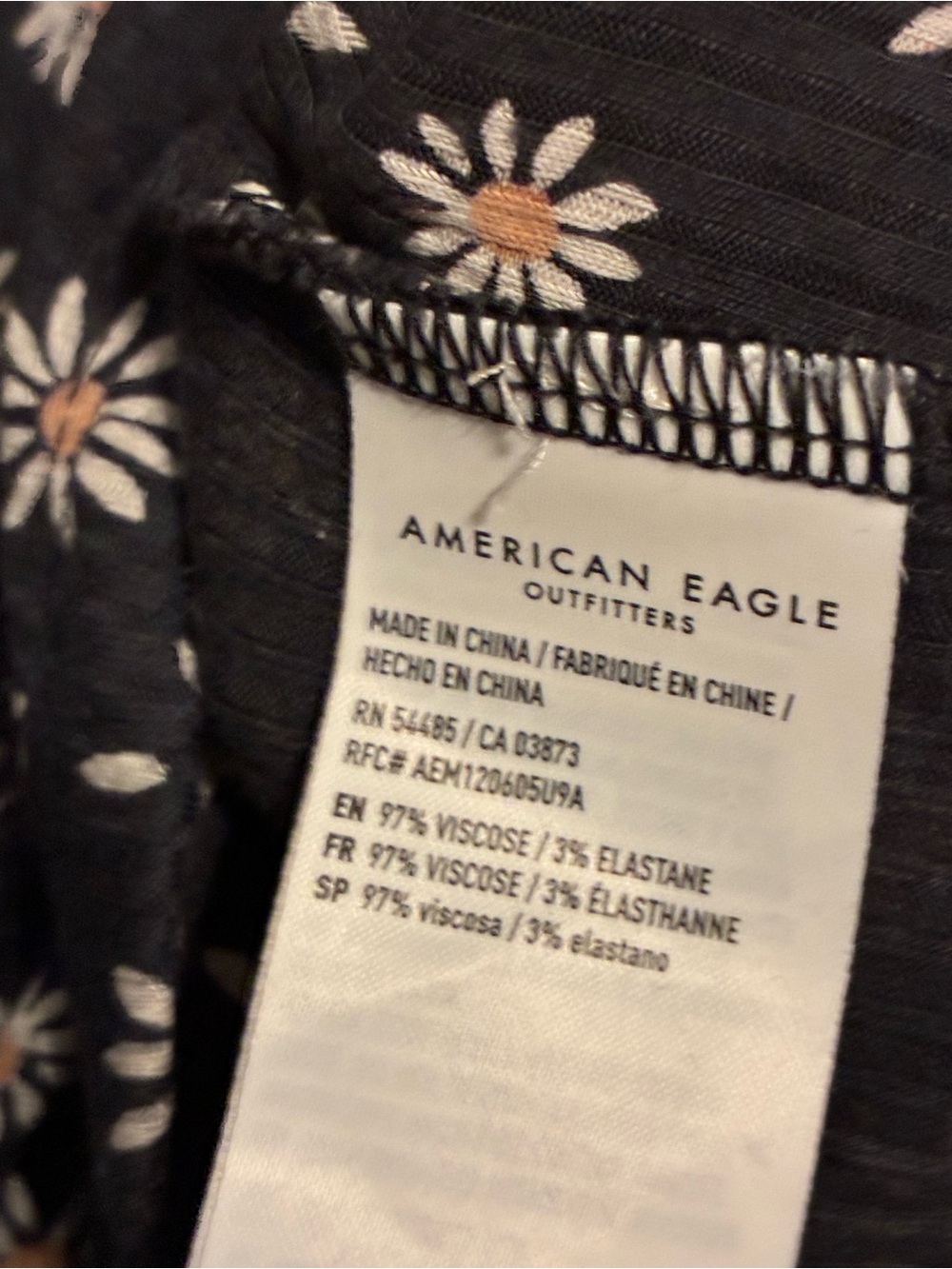 American Eagle Black Tube Top with White Daisy Print Soft & Sexy Rib XL - Picture 4 of 4